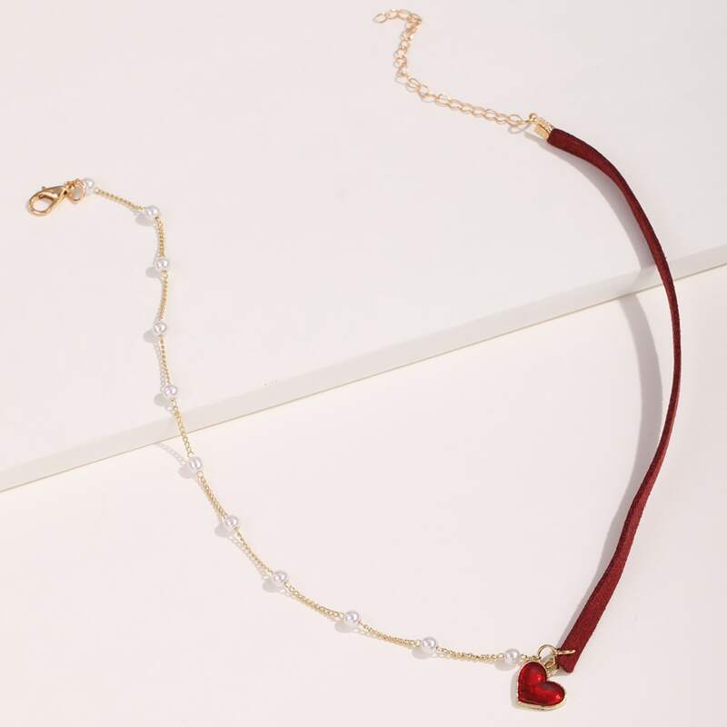 

Heart Decor Necklace, Burgundy