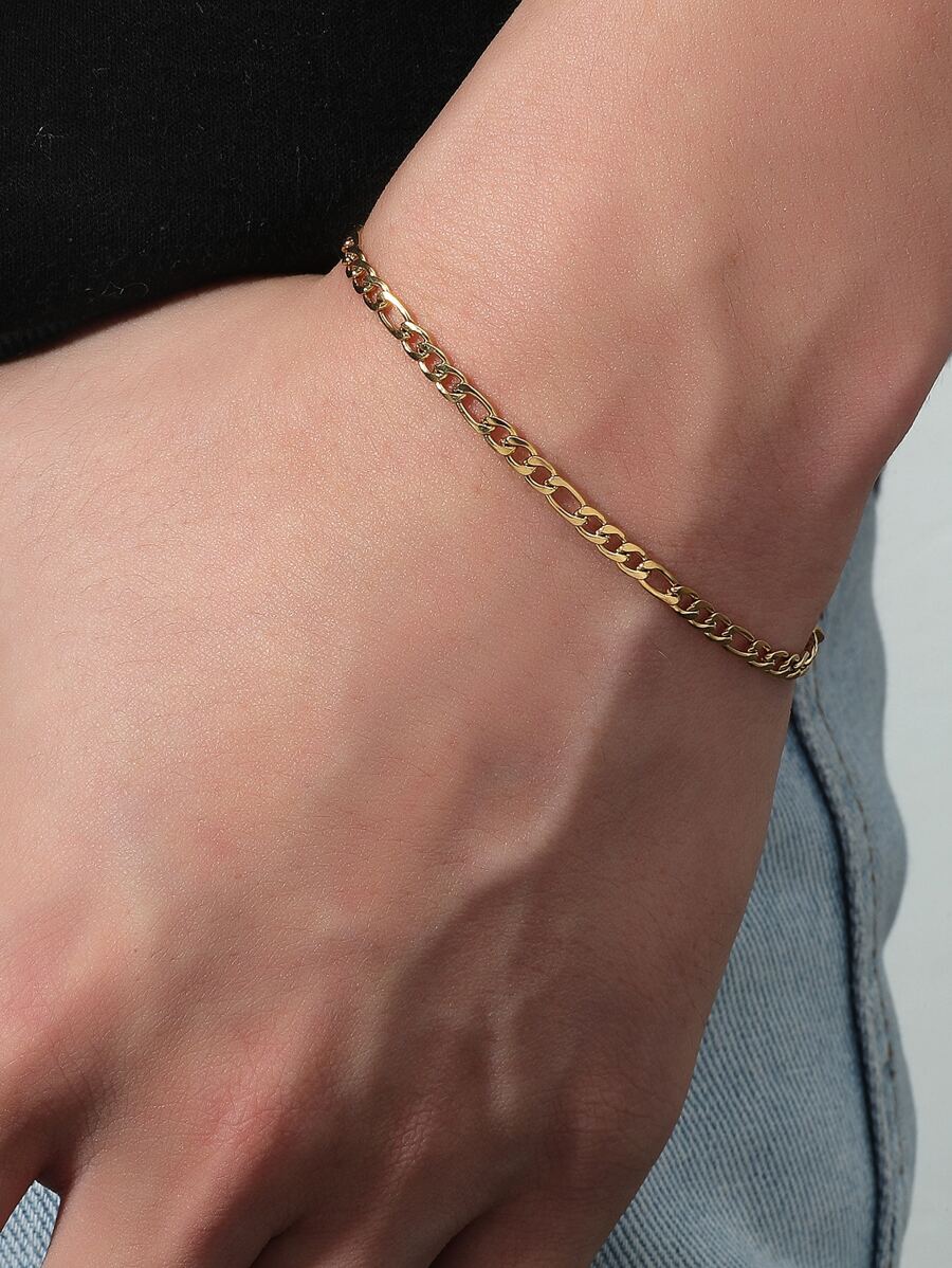 1pc Men's Stainless Steel Simple Bracelet - Yellow Gold - View 1