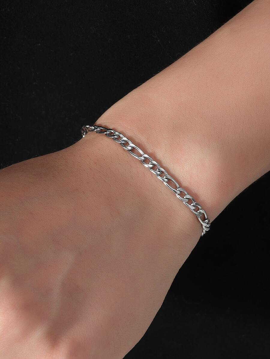 1pc Men's Stainless Steel Simple Bracelet - Silver - View 1