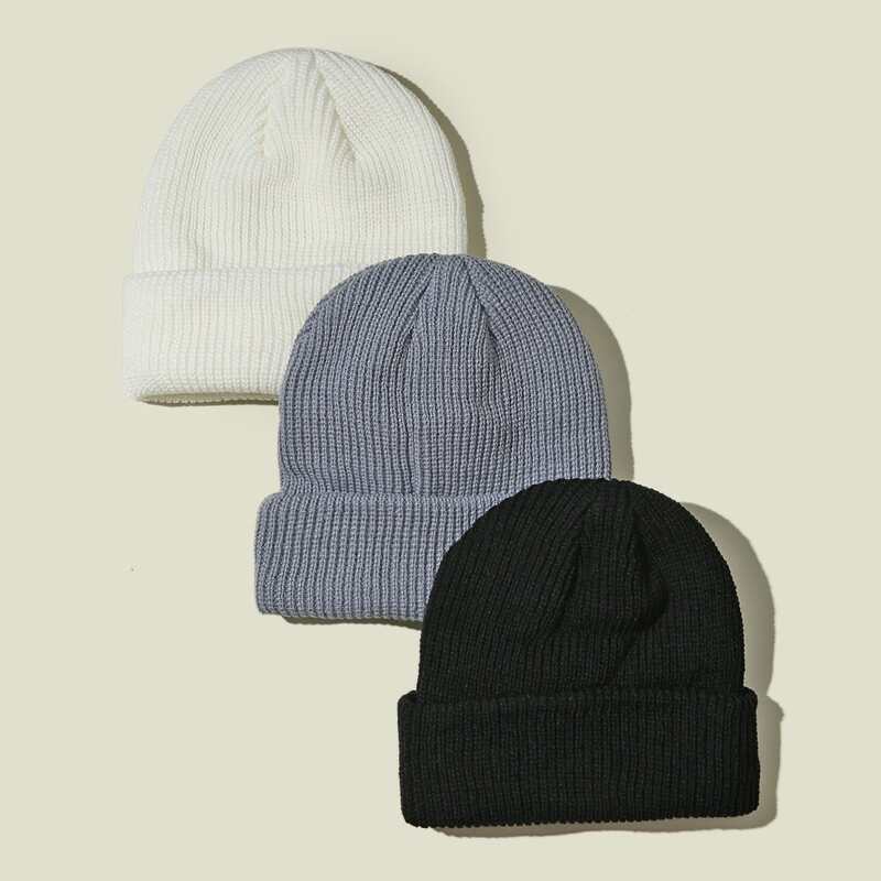 

3pcs Solid Knit Hat, Multicolor