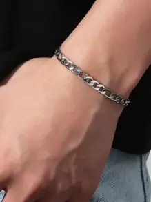 1 Vòng tay dây chuyền đơn giản bằng thép không gỉ dành cho nam - Bạc - Xem 1