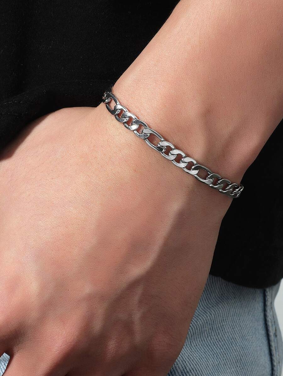 1 Vòng tay dây chuyền đơn giản bằng thép không gỉ dành cho nam - Bạc - Xem 1