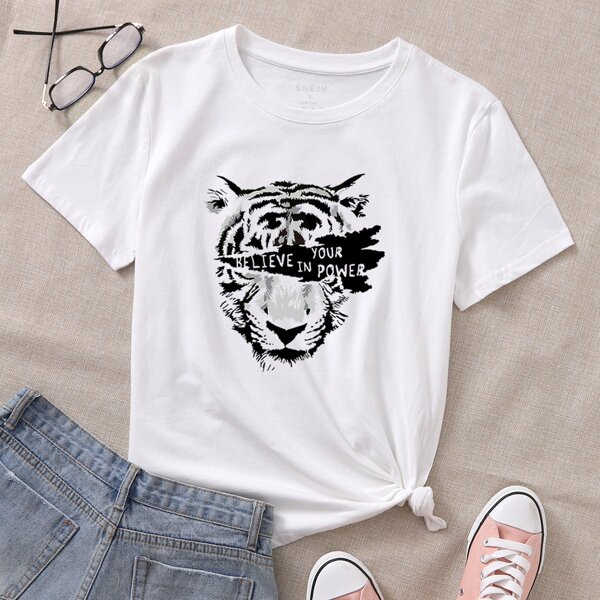 

Animal And Slogan Graphic Tee, White