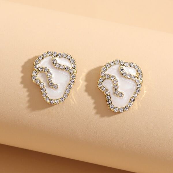

Rhinestone Decor Stud Earrings, Gold