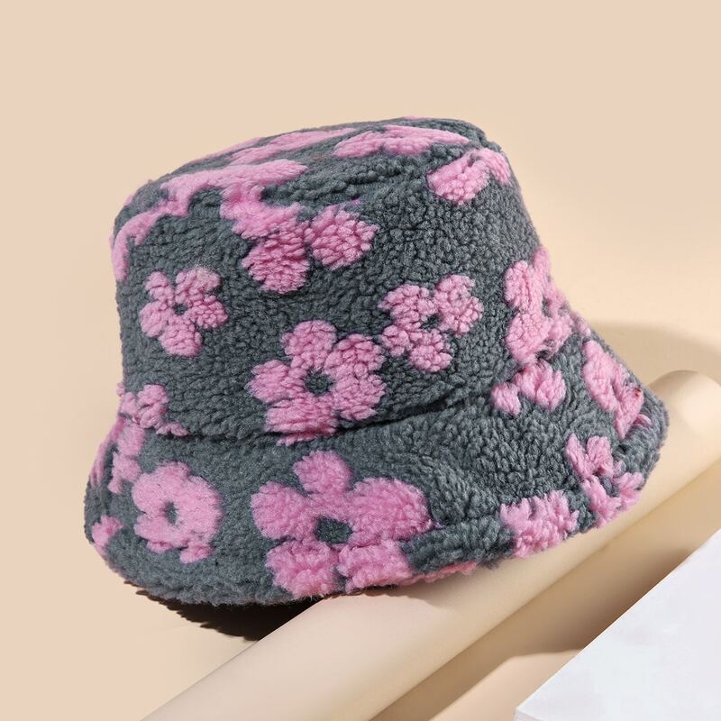 

Fluffy Floral Bucket Hat, Grey