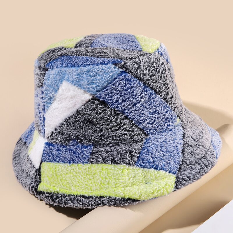 

Fluffy Color Block Bucket Hat, Multicolor