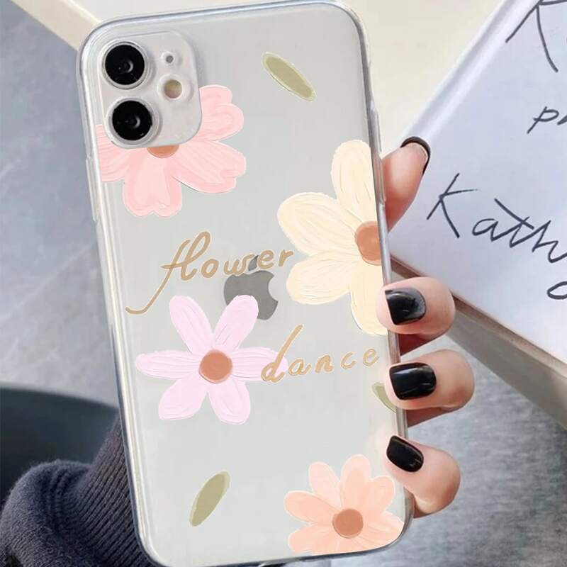 

Flower Painted Clear Phone Case, Multicolor