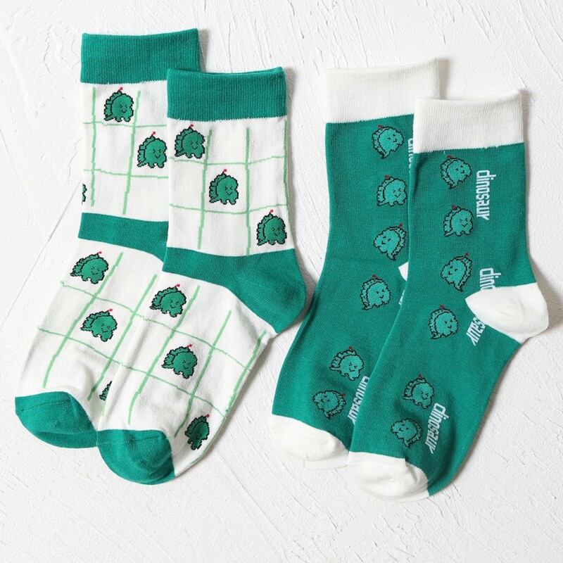 

2pairs Dinosaur Pattern Crew Socks, Multicolor