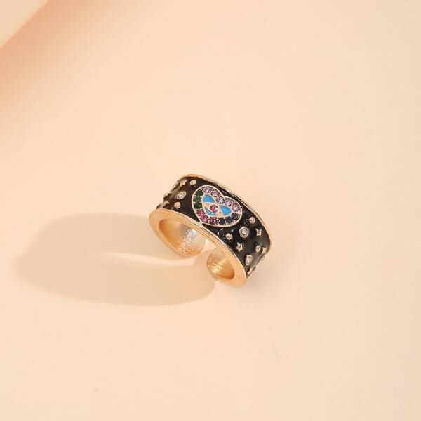

Rhinestone Decor Cuff Ring, Black