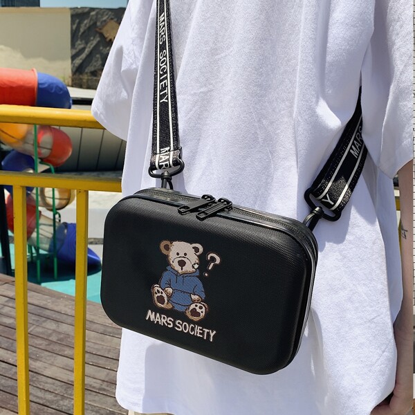 

Men Cartoon & Letter Graphic Box Bag, Black