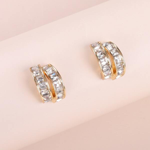 

Rhinestone Decor Earrings, Gold