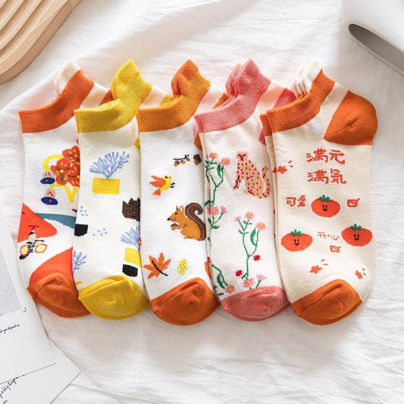 

5pairs Cartoon Pattern Ankle Socks, Multicolor