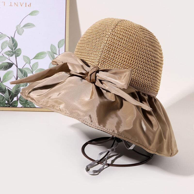 

Bow Decor Straw Hat, Khaki