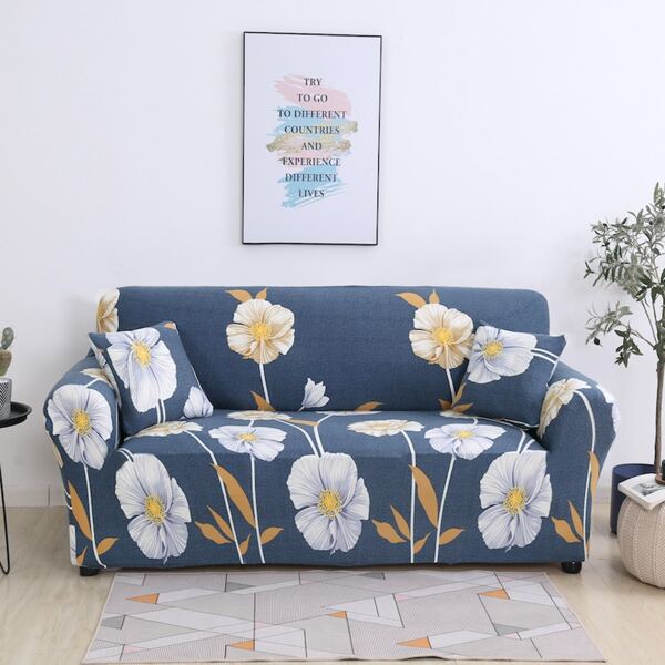 

Flower Print Sofa Cover & 1pc Cushion Cover Without Filler, Multicolor