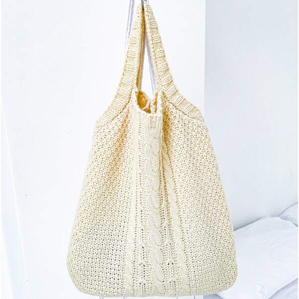 

Crochet Design Tote Bag, Beige