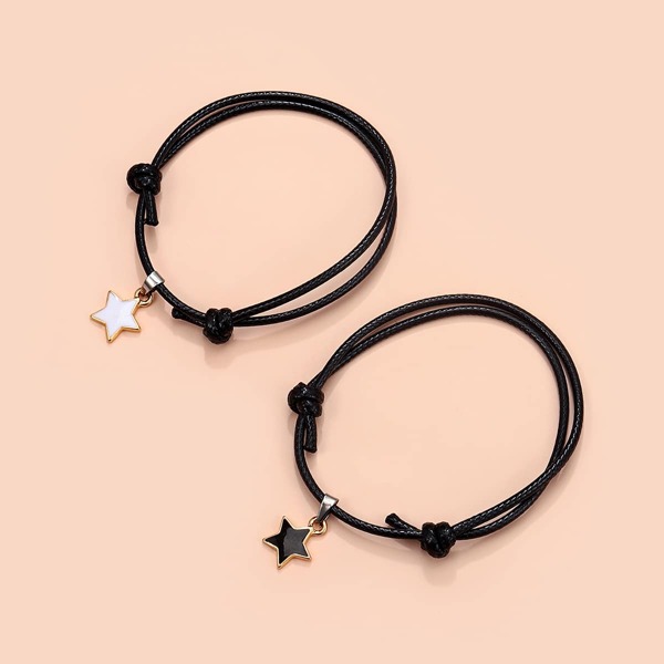 

2pcs Couple Star Charm Bracelet, Black