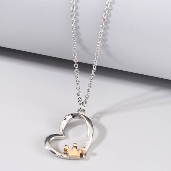 

Crown & Heart Charm Necklace, Silver