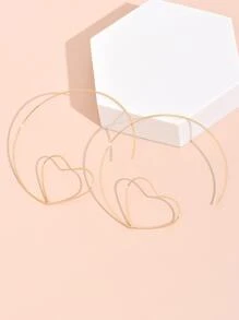 Heart Detail Earrings - Yellow Gold - View 3