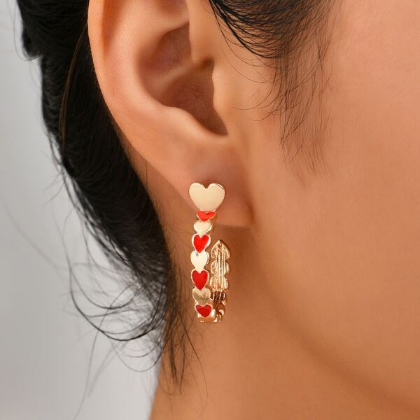 

Heart Design Open Hoop Earrings, Multicolor