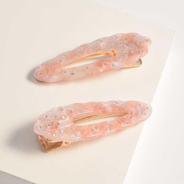 

2pcs Rhinestone Decor Hair Clip, Pink