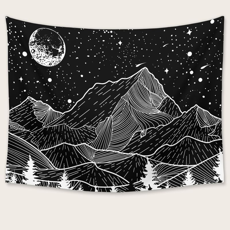 

Mountain Print Tapestry, Black and white
