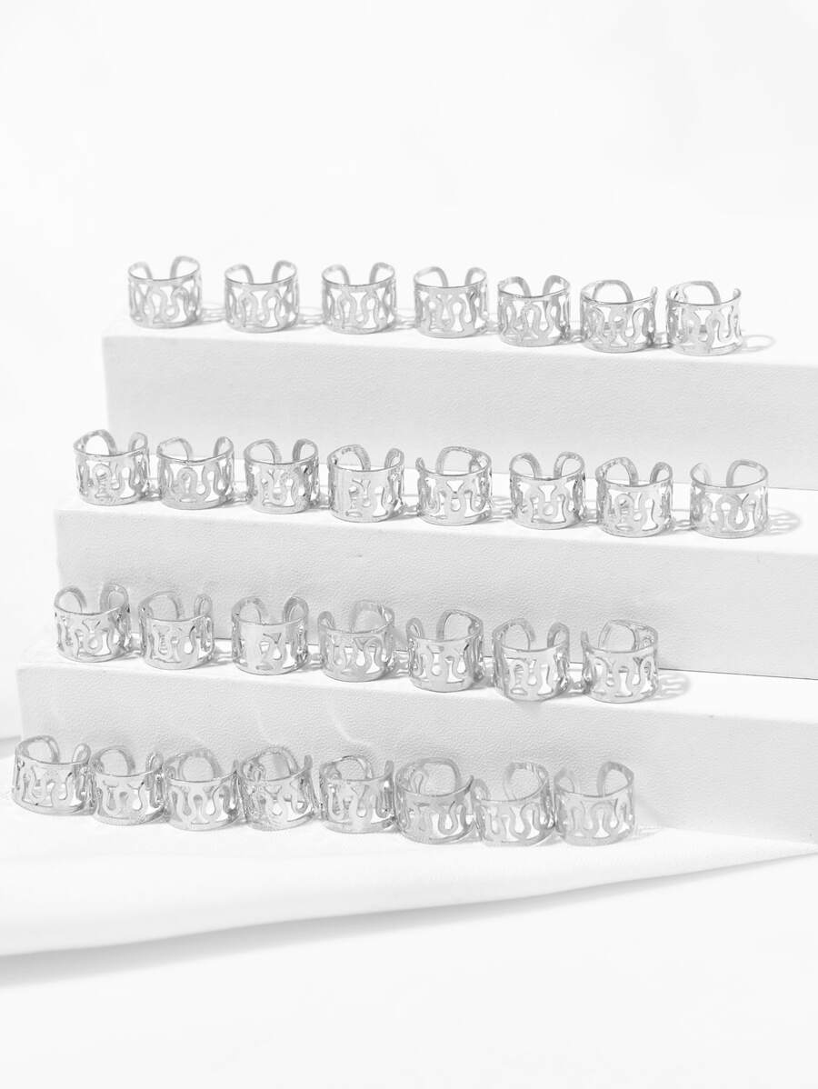 30入組極簡風格電話線髮圈 - 銀色 - 查看 1