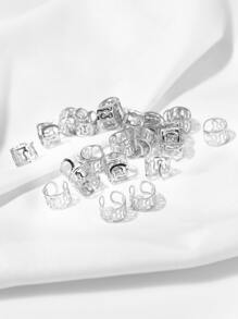 30入組極簡風格電話線髮圈 - 銀色 - 查看 3