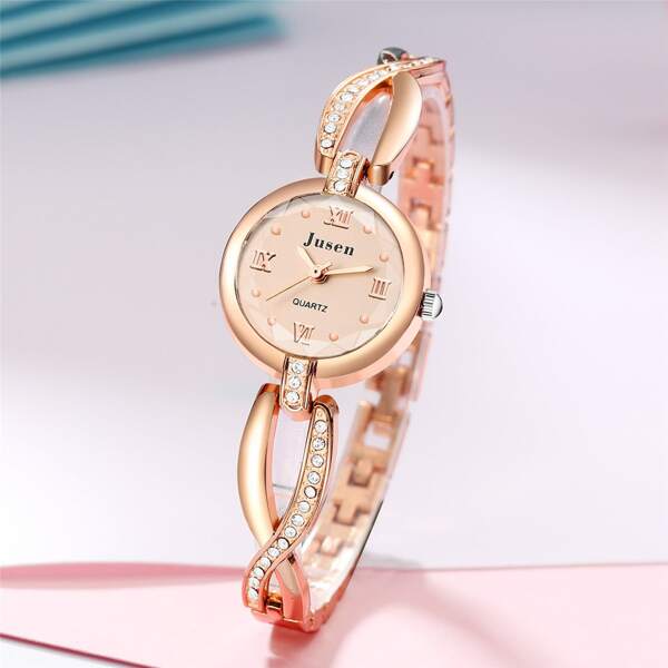 

Rhinestone Decor Bracelet Design Quartz Watch