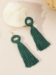 NAIZHU 1對度假風格浪漫幾何圓形多色流蘇耳環,時尚女性聚會配件 - 墨綠色 - 查看 2