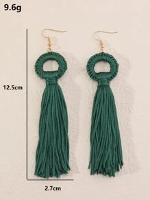 NAIZHU 1對度假風格浪漫幾何圓形多色流蘇耳環,時尚女性聚會配件 - 墨綠色 - 查看 3