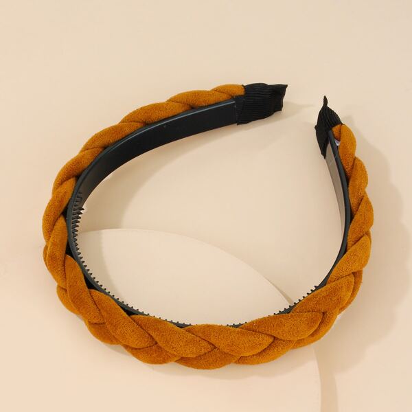 

Braided Design Wide Headband, Brown
