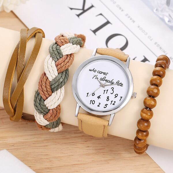 

1pc Round Pointer Quartz Watch & 3pcs Bracelet