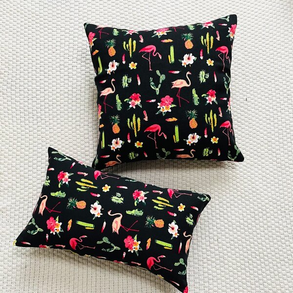 

1pc Flamingo & Flower Print Cushion Cover Without Filler, Multicolor