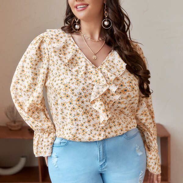 

Plus Ditsy Floral Ruffle Blouse, Multicolor