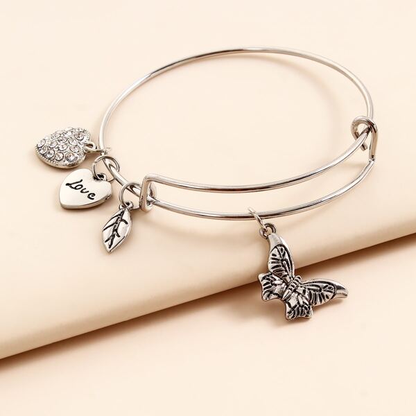 

Heart Charm Bangle, Silver