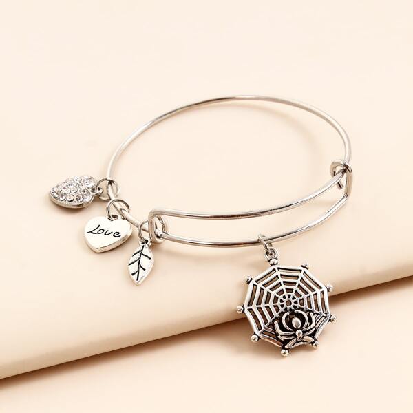 

Heart Charm Bangle, Silver