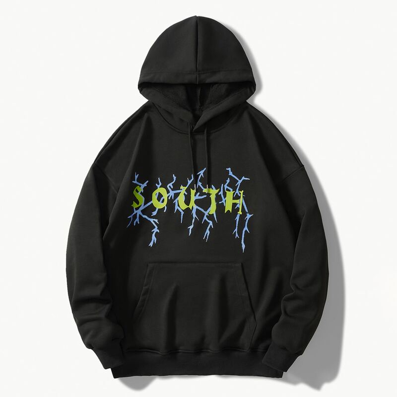 

Guys Letter Graphic Kangaroo Pocket Hoodie, Black