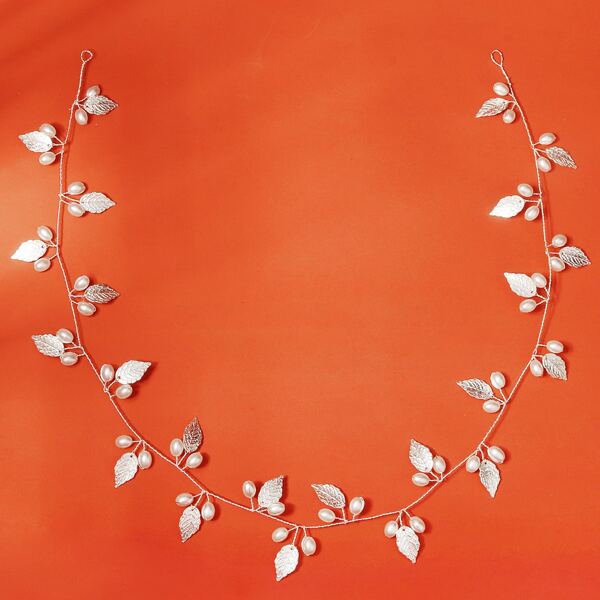 

Faux Pearl Decor Leaf Design Hair Accessory, Silver