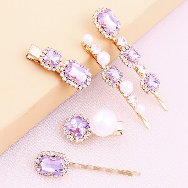 

5pcs Rhinestone Decor Hair Clip, Multicolor