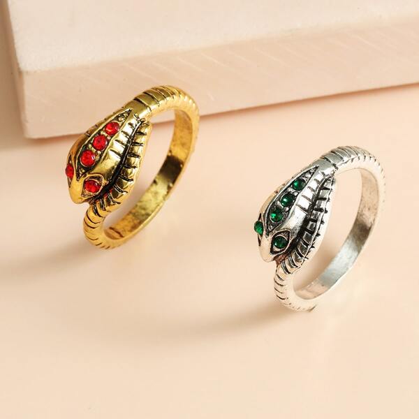 

2pcs Snake Design Ring, Multicolor