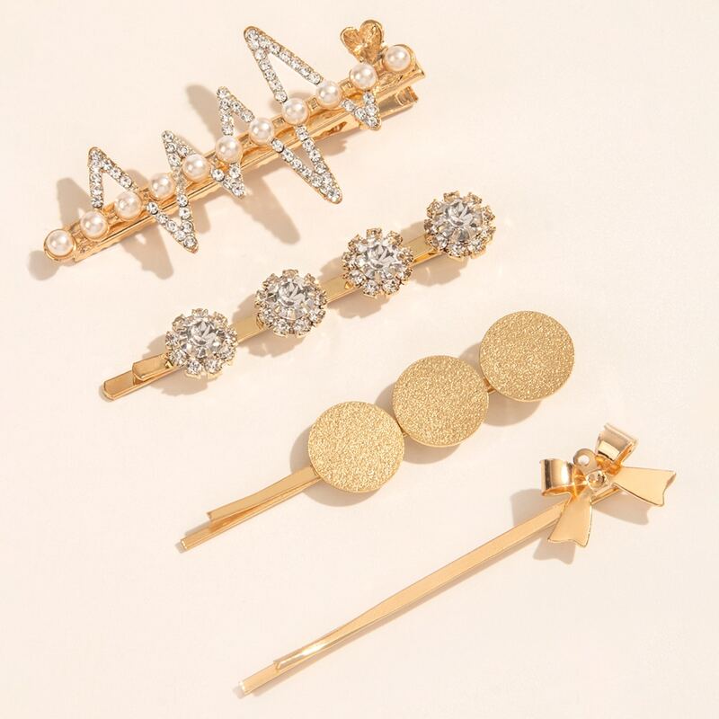 

4pcs Rhinestone Decor Hair Clip, Gold