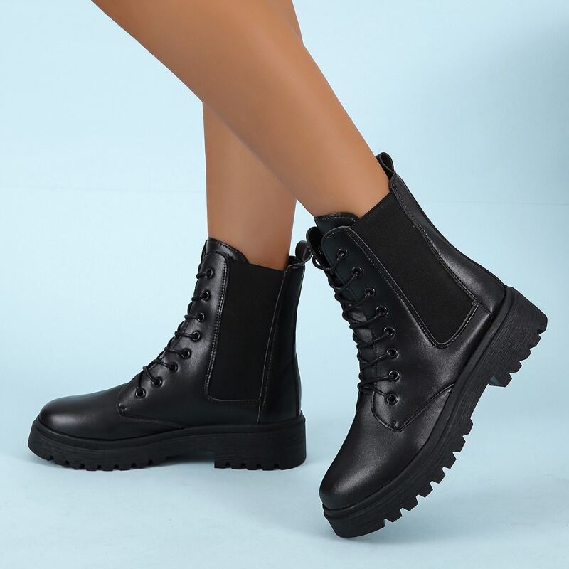 

Minimalist Lace-up Front Combat Boots, Black