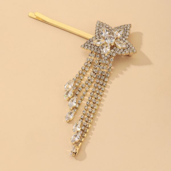 

Rhinestone Tassel Hair Clip, Gold