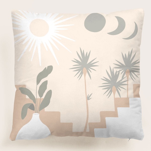 

Sun & Moon Print Cushion Cover Without Filler, Multicolor