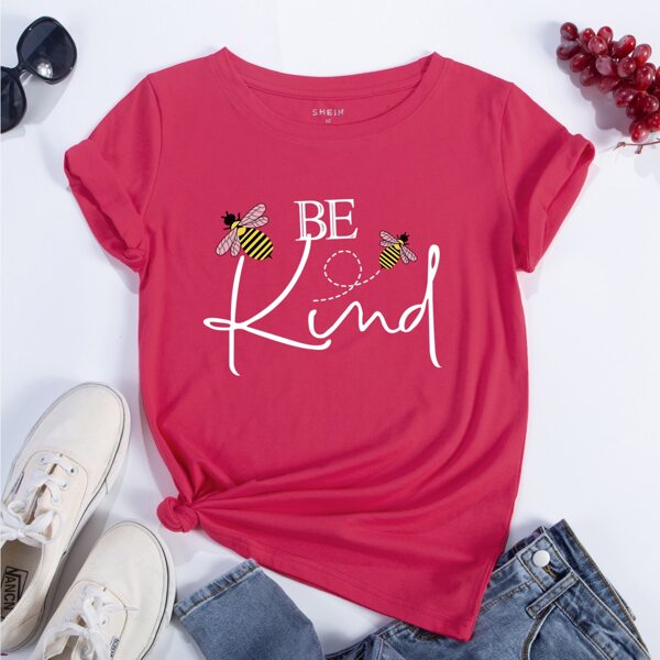 

Bee & Slogan Graphic Tee, Rose red