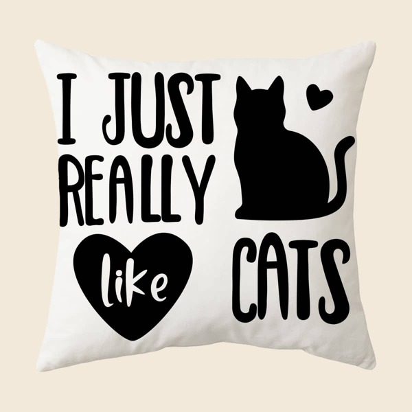 

Slogan Graphic Cushion Cover Without Filler, Black and white