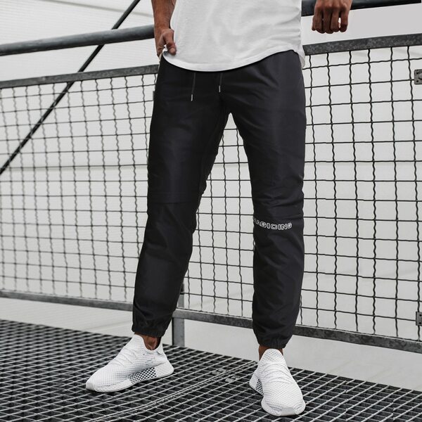 

Men Letter Graphic Drawstring Pants, Black