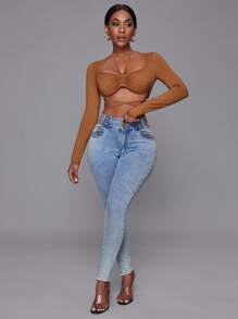 SHEIN Slayr Tie Back Crop Tee - Brown - View 5