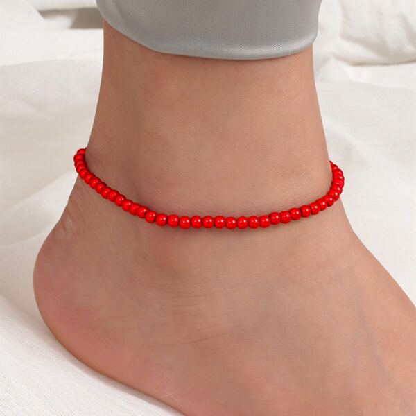 

Simple beaded Anklet, Red