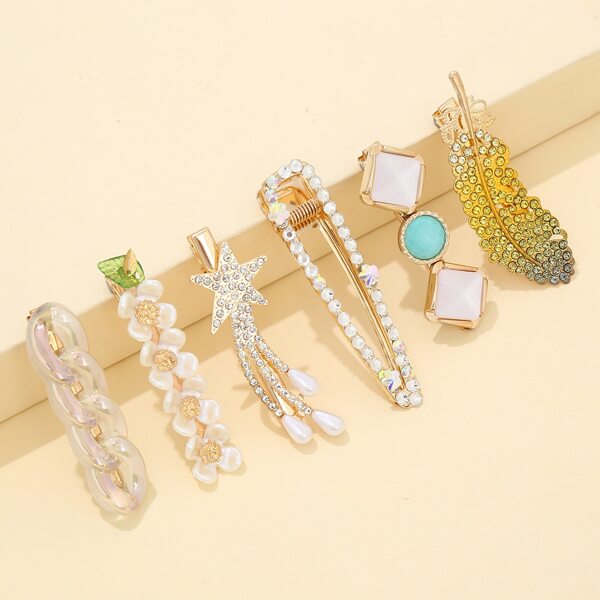 

6pcs Rhinestone Decor Hair Clip, Multicolor